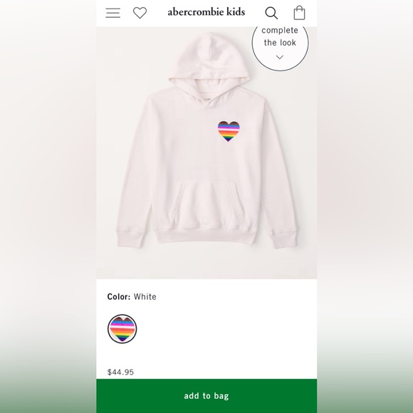 NWT Abercrombie Kids Pride Heart Hoodie Sweatshirt - Picture 4 of 4
